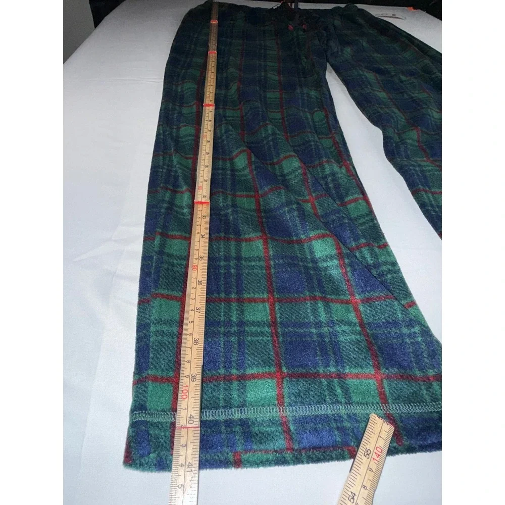 Tommy Bahama Mens Pajama Bottoms Navy Green Plaid Fleece Sleep Pants TB82298T L